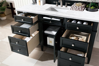 60 Inch Brittany Freestanding Vanity in Black Onyx / Arctic Fall Solid Surface Top