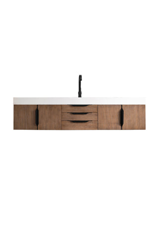 72.375 Inch Columbia Floating Vanity in Latte Oak / Glossy White Top