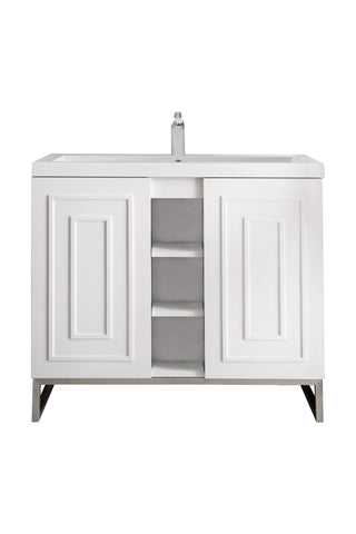 39.375 Inch Alicante' Freestanding Vanity in Glossy White / White Glossy Top