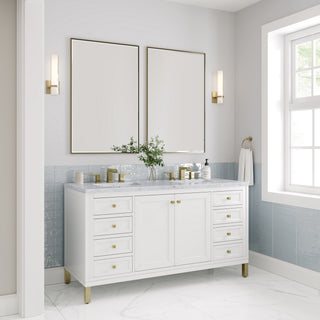 60 Inch Chicago Freestanding Vanity in Glossy White / Carrara White Top