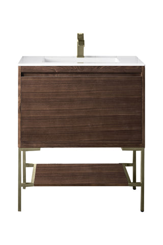 31.5 Inch Mantova Freestanding Vanity in Mid-Century Walnut / Glossy White Top