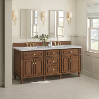 72 Inch Lorelai Freestanding Vanity in Mid-Century Walnut / Eternal Jasmine Pearl Top