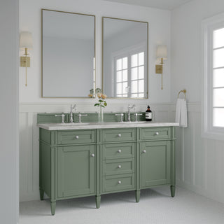 60 Inch Brittany Freestanding Vanity in Smokey Celadon / Victorian Silver Top