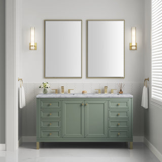 60 Inch Chicago Freestanding Vanity in Smokey Celadon / Carrara White Top