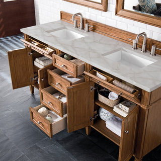 72 Inch Brittany Freestanding Vanity in Saddle Brown / Victorian Silver Top