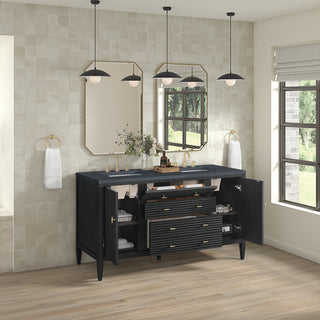 60 Inch Myrrin Freestanding Vanity in Carbon Oak / Charcoal Soapstone Top