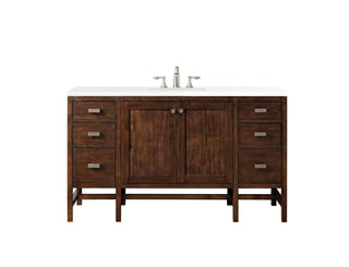 60 Inch Addison Freestanding Vanity in Mid-Century Acacia / White Zeus Top