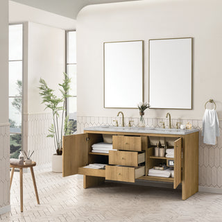 60 Inch Hudson Freestanding Vanity in Light Natural Oak / Victorian Silver Top