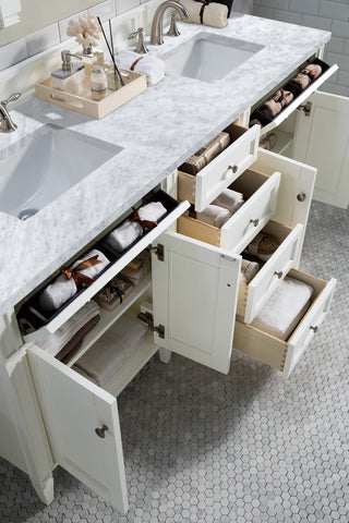 72 Inch Brittany Freestanding Vanity in Bright White / Carrara White Top