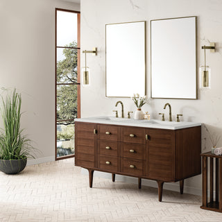 60 Inch Amberly Dual Mount Vanity in Mid-Century Walnut / Lime Delight Top