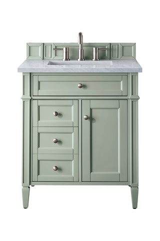30 Inch Brittany Freestanding Vanity in Sage Green / Carrara White Top