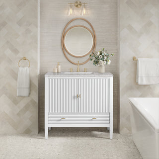 36 Inch Myrrin Freestanding Vanity in Bright White / Eternal Jasmine Pearl Top