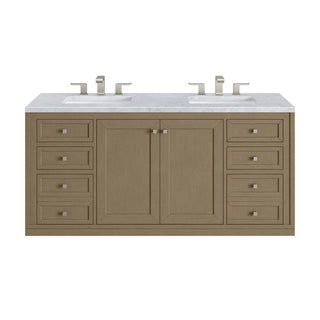 60 Inch Chicago Freestanding Vanity in Walnut Whisper / Carrara White Top