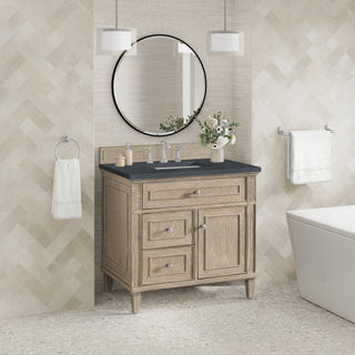 36 Inch Lorelai Freestanding Vanity in Whitewashed Oak / Charcoal Soapstone Top