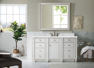 60 Inch Bristol Freestanding Vanity in Bright White / Arctic Fall Solid Surface Top