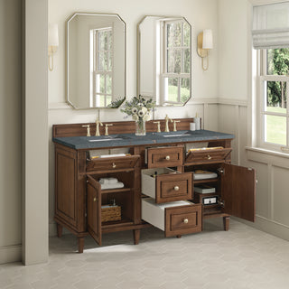 60 Inch Lorelai Freestanding Vanity in Mid-Century Walnut / Parisien Bleu Top