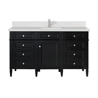 60 Inch Brittany Freestanding Vanity in Black Onyx / White Zeus Top