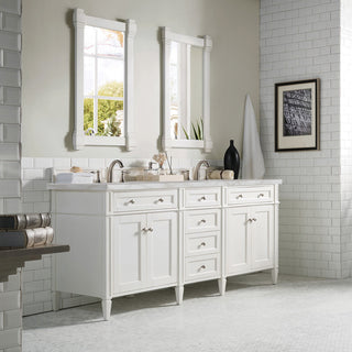 72 Inch Brittany Freestanding Vanity in Bright White / Victorian Silver Top