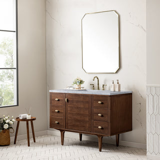 48 Inch Amberly Dual Mount Vanity in Mid-Century Walnut / Carrara White Top