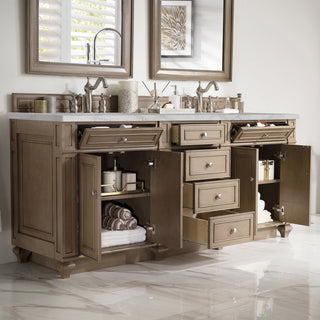72 Inch Bristol Freestanding Vanity in Whitewashed Walnut / Victorian Silver Top