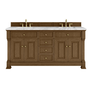 72 Inch Brookfield Freestanding Vanity in Honey Oak / Carrara White Top