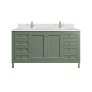 60 Inch Chicago Freestanding Vanity in Smokey Celadon / White Zeus Top