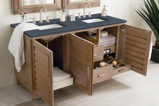 60 Inch Portland Freestanding Vanity in Whitewashed Walnut / Charcoal Soapstone Top
