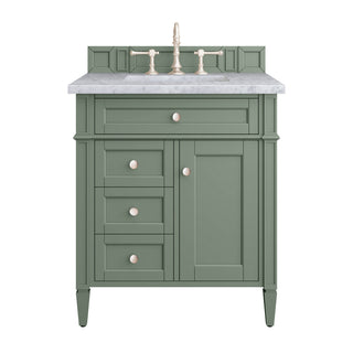 30 Inch Brittany Freestanding Vanity in Smokey Celadon / Carrara White Top