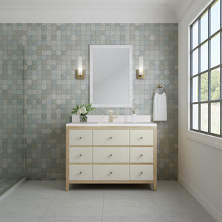 48 Inch Celeste Freestanding Vanity in Sunwashed Oak with Embossed Shagreen Drawer Fronts / White Zeus Top