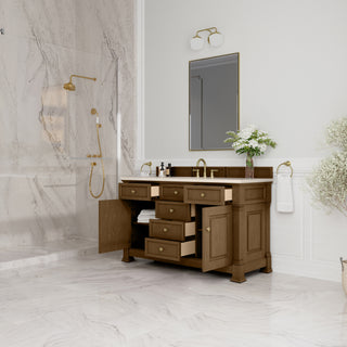 60 Inch Brookfield Freestanding Vanity in Honey Oak / Eternal Marfil Top