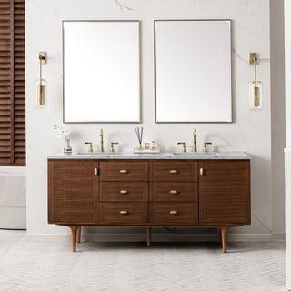 72 Inch Amberly Dual Mount Vanity in Mid-Century Walnut / Ethereal Noctis Top