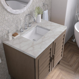 36 Inch Portland Freestanding Vanity in Whitewashed Walnut / Victorian Silver Top