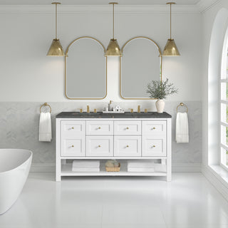 60 Inch Breckenridge Freestanding Vanity in Bright White / Parisien Bleu Top