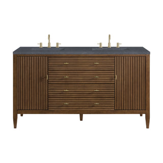 60 Inch Myrrin Freestanding Vanity in Mid-Century Walnut / Charcoal Soapstone Top