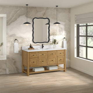 60 Inch Breckenridge Freestanding Vanity in Light Natural Oak / White Zeus Top