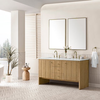 60 Inch Hudson Freestanding Vanity in Light Natural Oak / Ethereal Noctis Top