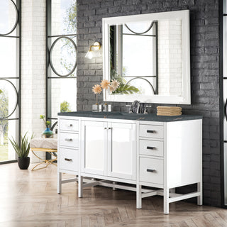 60 Inch Addison Freestanding Vanity in Glossy White / Parisien Bleu Top