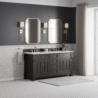 72 Inch Brookfield Freestanding Vanity in Black Onyx / Carrara White Top
