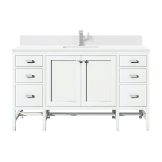 60 Inch Addison Freestanding Vanity in Glossy White / White Zeus Top