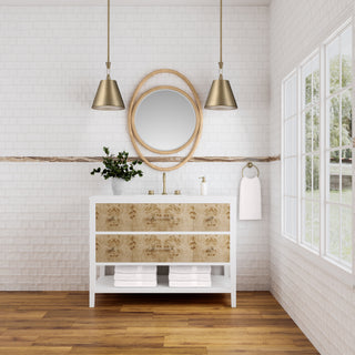 48 Inch Olena Freestanding Vanity in Polished White and Light Mappa Burl / White Zeus Top