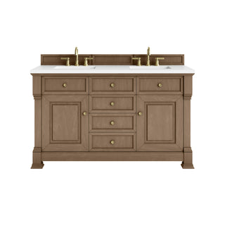 60 Inch Brookfield Freestanding Vanity in Pecan / White Zeus Top