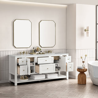 72 Inch Breckenridge Freestanding Vanity in Bright White / Ethereal Noctis Top