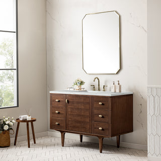 48 Inch Amberly Dual Mount Vanity in Mid-Century Walnut / Ethereal Noctis Top