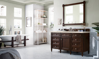 60 Inch Brittany Freestanding Vanity in Burnished Mahogany / Eternal Marfil Top