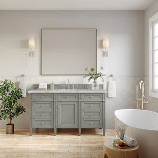 60 Inch Brittany Freestanding Vanity in Urban Gray / Victorian Silver Top