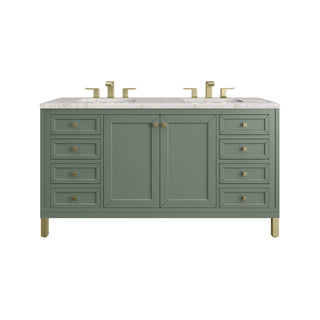 60 Inch Chicago Freestanding Vanity in Smokey Celadon / Eternal Jasmine Pearl Top