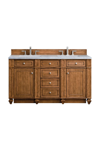 60 Inch Bristol Freestanding Vanity in Saddle Brown / Eternal Jasmine Pearl Top