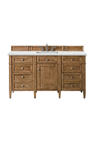 60 Inch Brittany Freestanding Vanity in Saddle Brown / Ethereal Noctis Top
