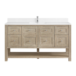 60 Inch Breckenridge Freestanding Vanity in Whitewashed Oak / White Zeus Top