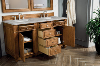 60 Inch Bristol Freestanding Vanity in Saddle Brown / Victorian Silver Top